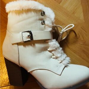 XOXO Cream Fur-Lined Heeled Boots